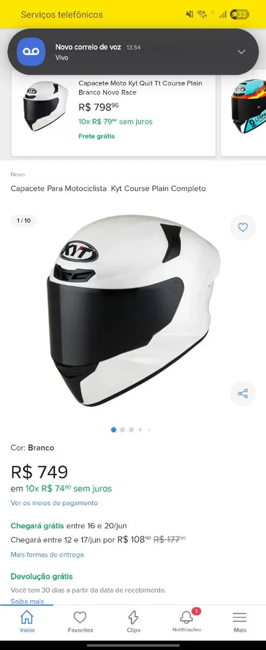 Capacete KYT Course Plain Completo Branco