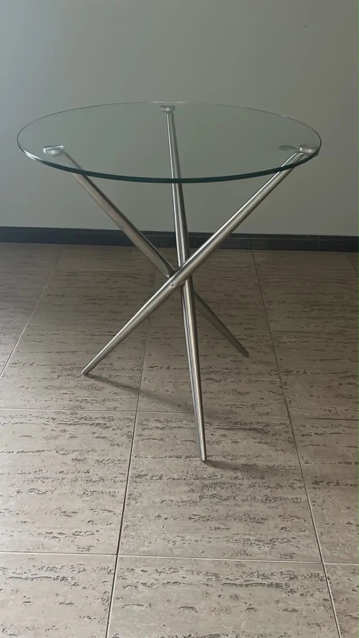 Mesa de Vidro Redonda com Base em Inox - Foto 2