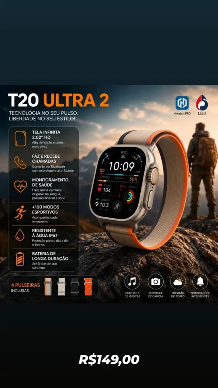 Relógio Smartwatch T20 Ultra 2