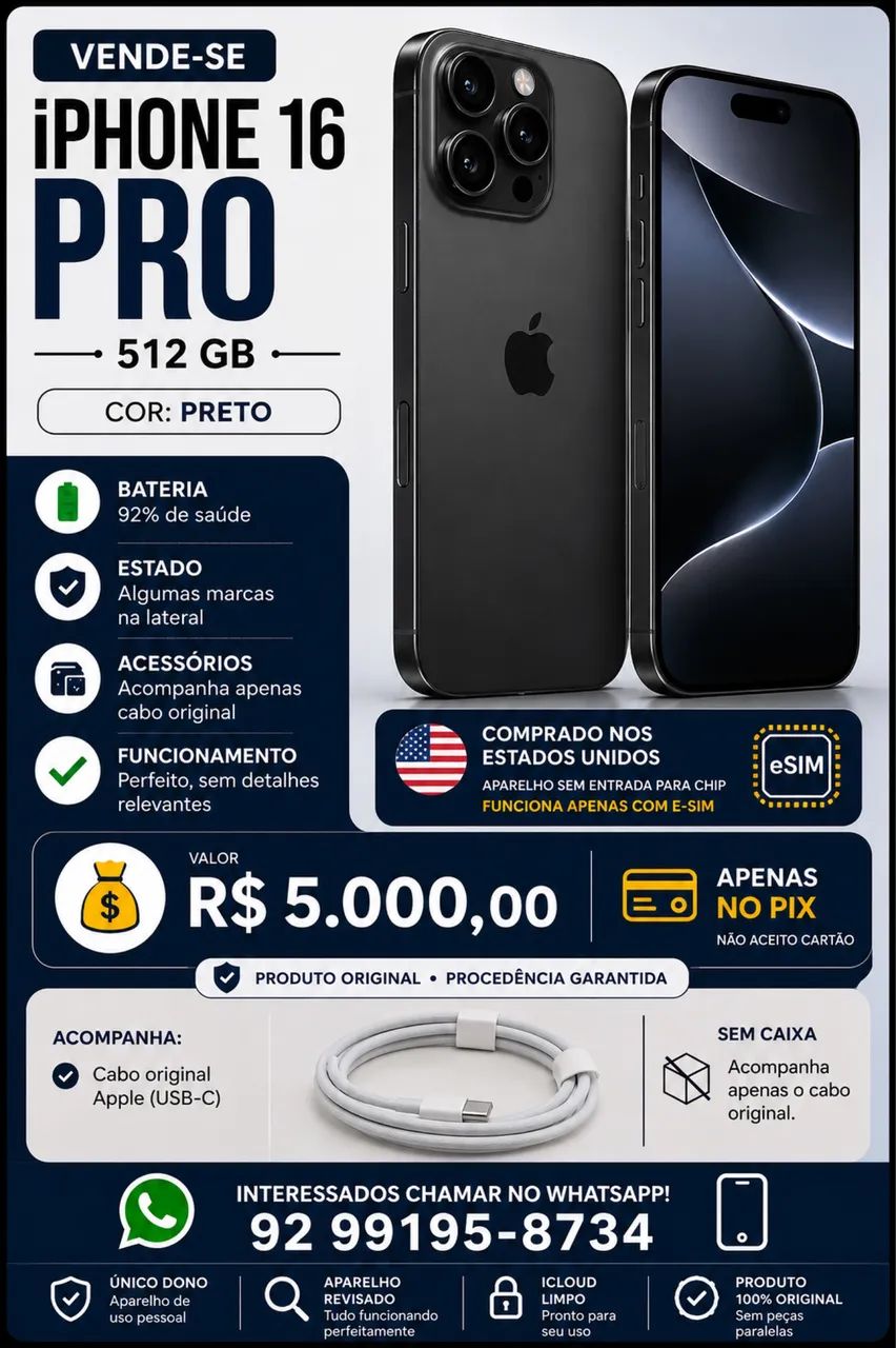 IPHONE 16 PRO PRETO 512gb