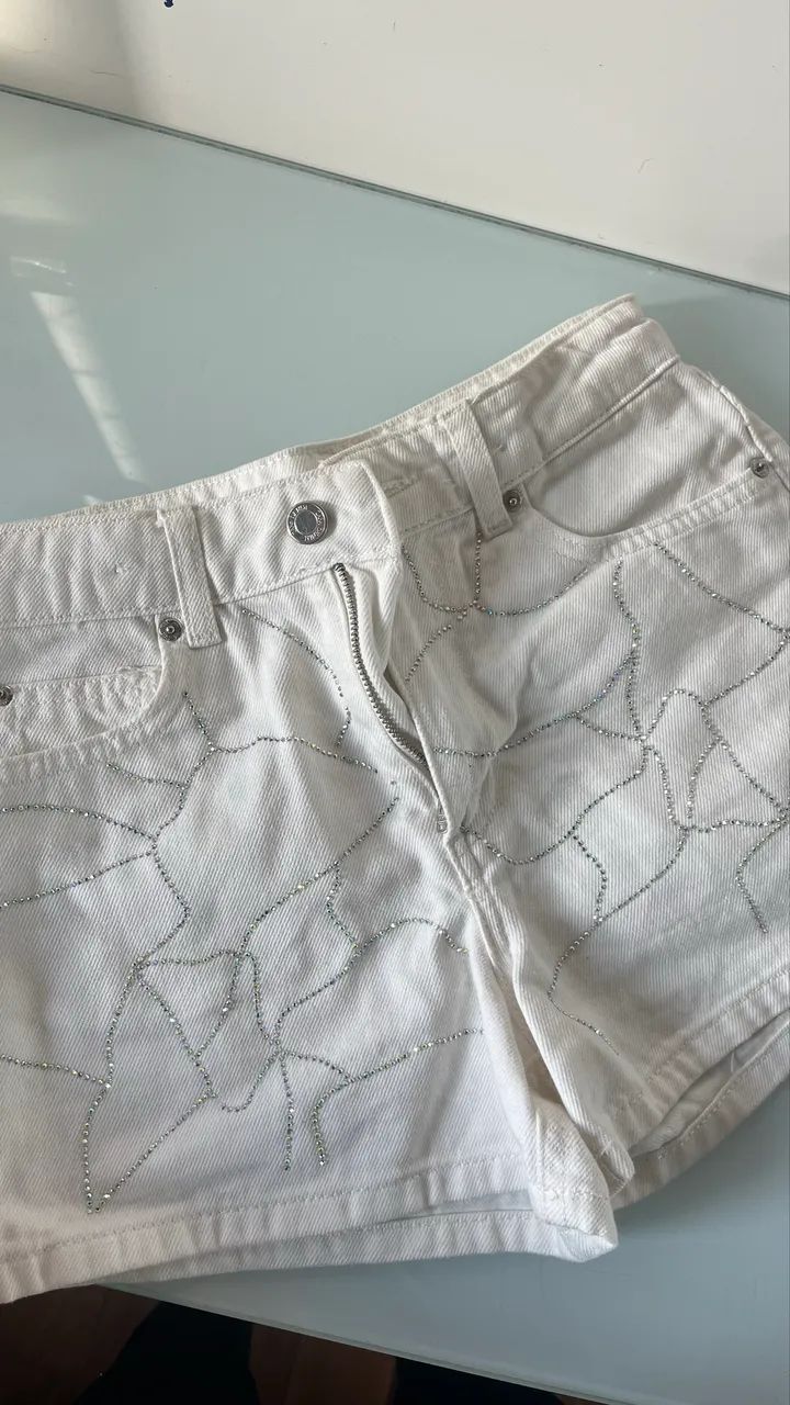 Short strass branco zara 