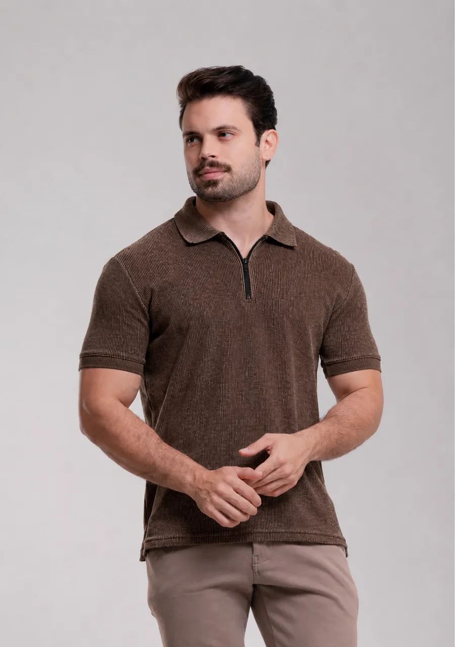 Camisas masculinas texturizadas zíper  - Foto 2