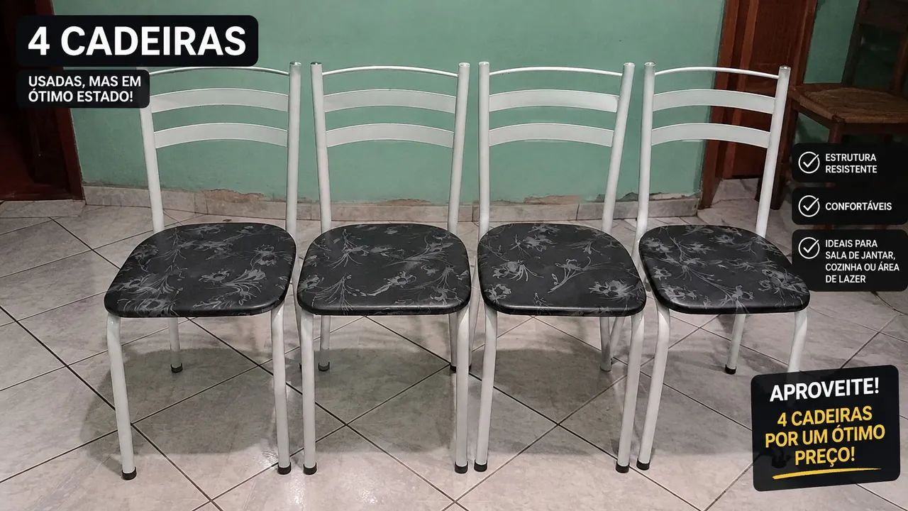 4 cadeiras de mesa estofadas - usadas em ótimo estado!