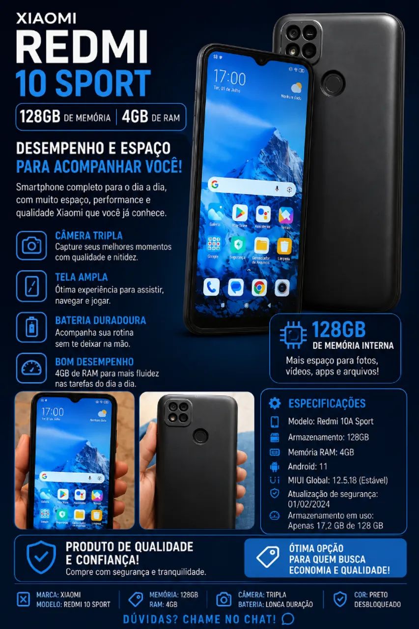 ? Xiaomi Redmi 10A Sport 128 GB - Excelente Estado