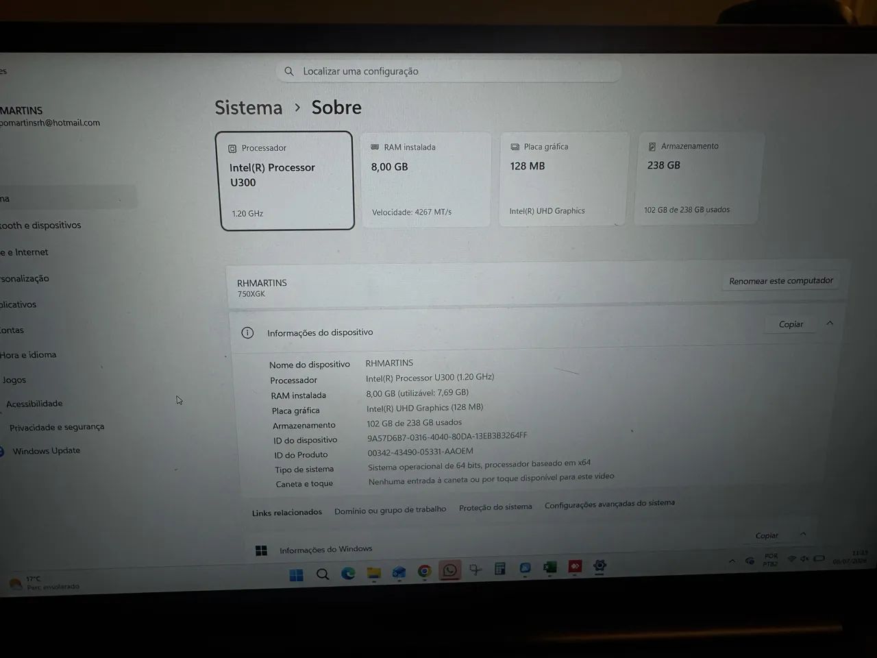 Notebook Samsung Galaxy Book4 | Intel U300 | 8GB RAM | SSD 256GB