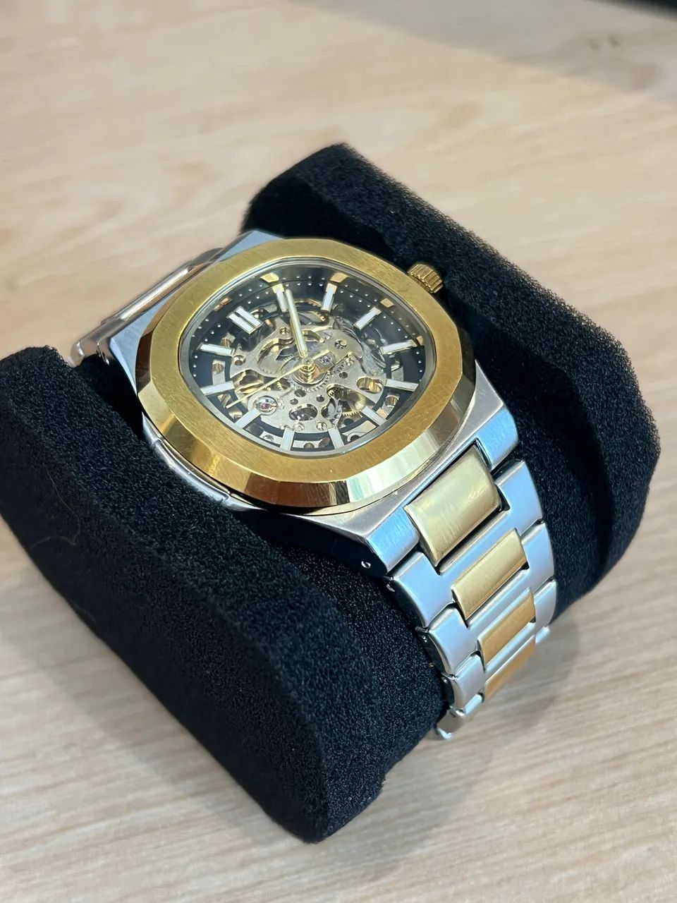 Relógio Automático Masculino Skeleton - (Novo) Dourado e Cromado - Foto 3