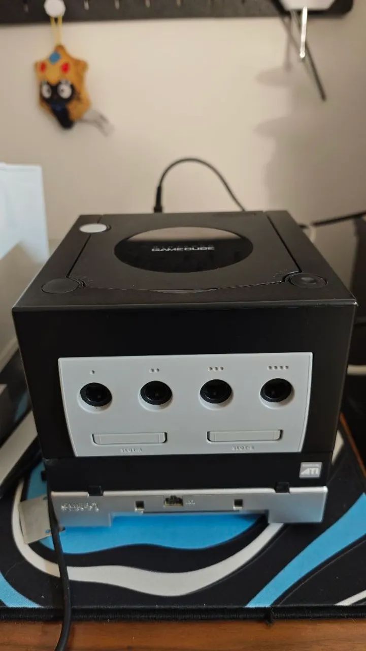 GameCube preto + gameboy player com disco 