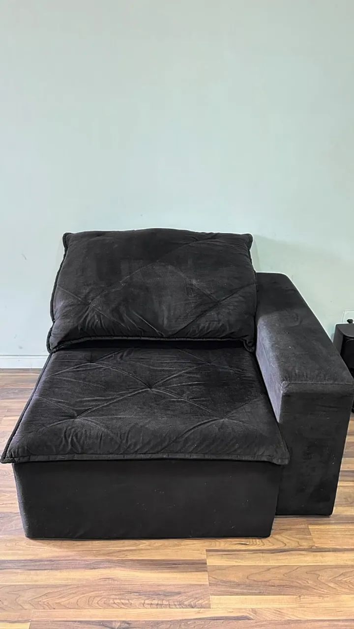 Sofá Retrátil e Reclinável 2,40m Veludo Preto - 2 Módulos - Foto 4