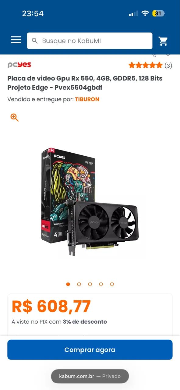 Placa de video Gpu Rx 550, 4GB, GDDR5, 128 Bits Projeto Edge - Pvex5504gbdf - Foto 3