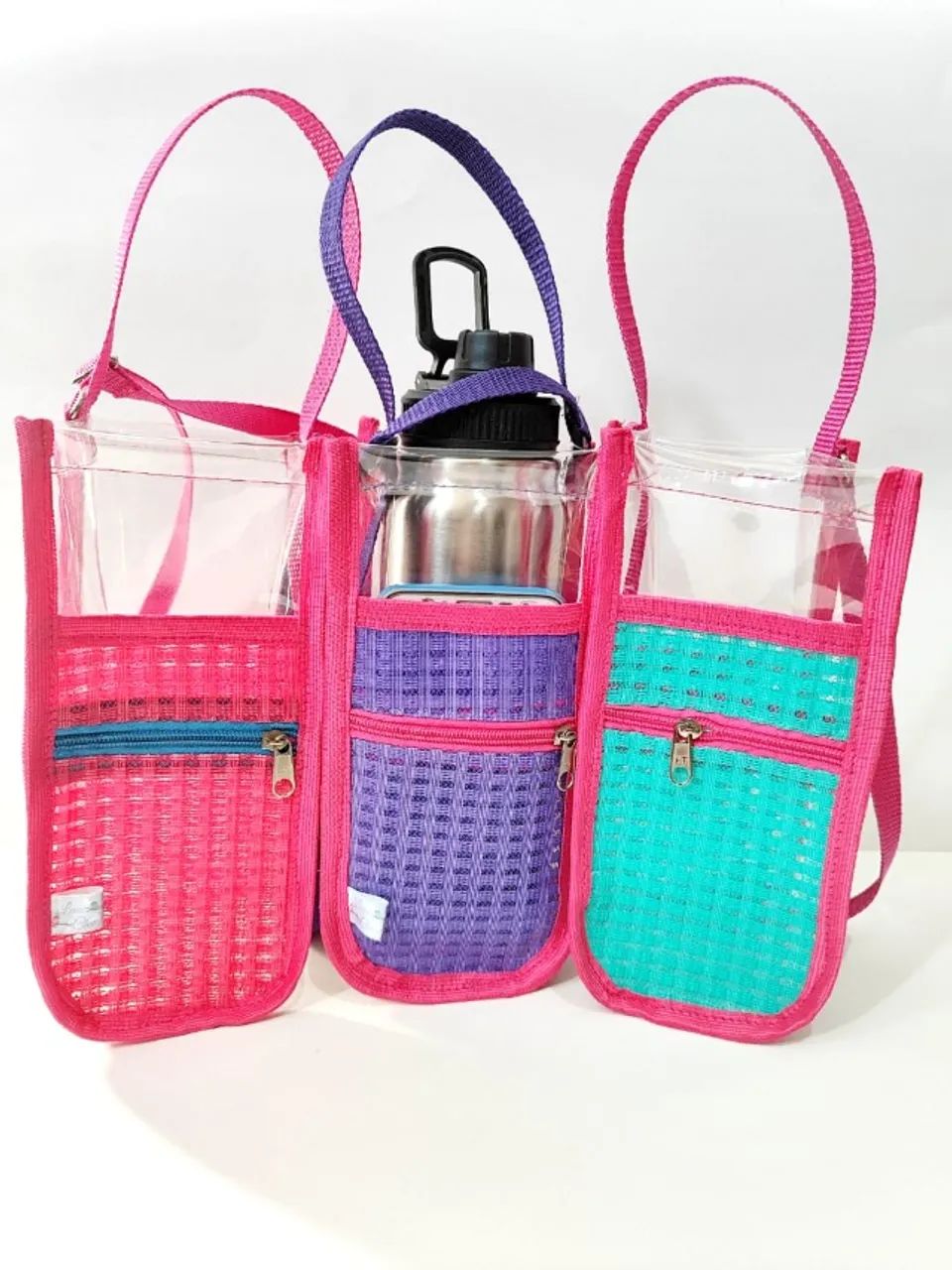 Bolsa Porta Garrafa 1L Transparente PVC Cristal com Alça Regulável e Zíper - Porta Squeeze - Foto 4