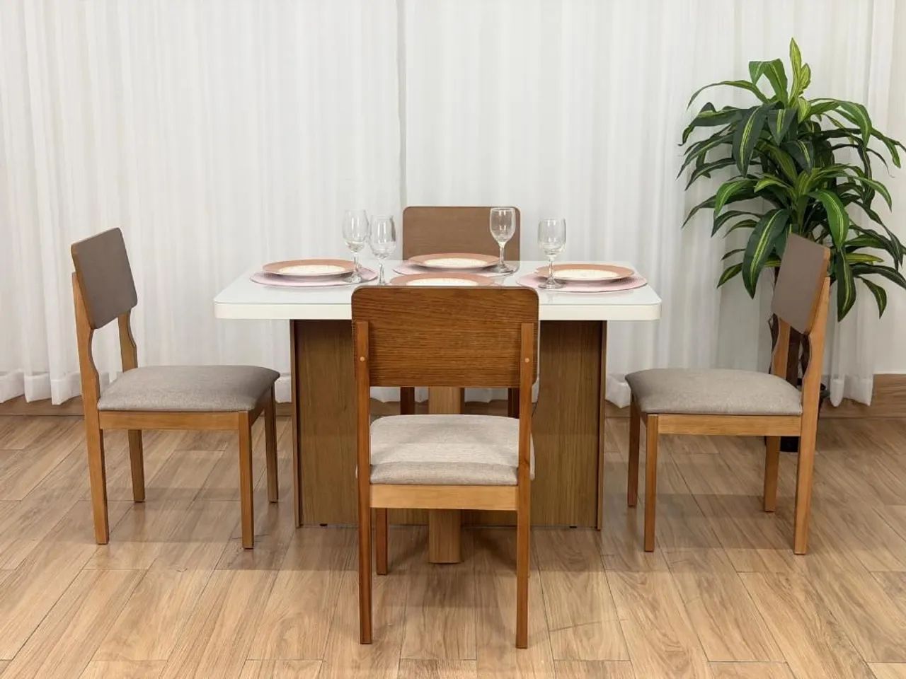 Mesa de Jantar 120x80 com 4 Lugares Linho Bege - Foto 2
