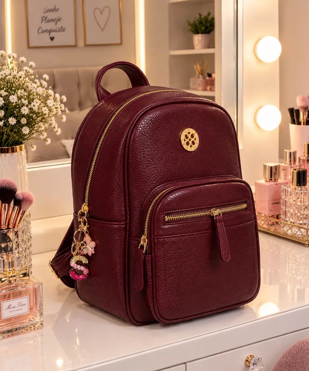Bolsa Mochila Couro sintético + Chaveiro - Foto 3