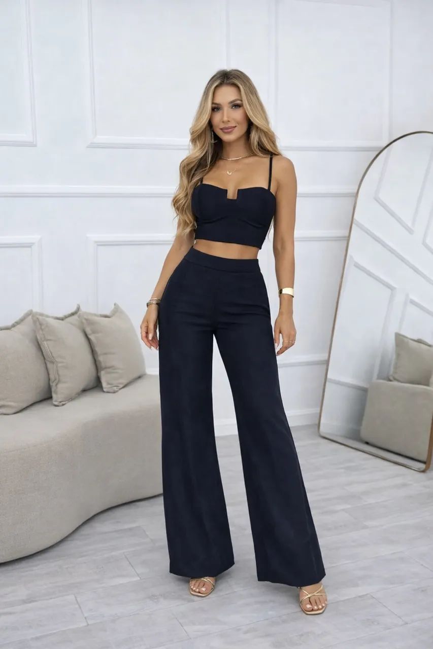 Conjunto Calça e Cropped Tecido Premium