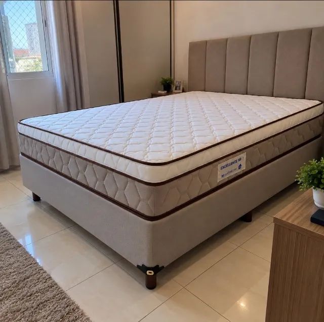 Base Box Com Colchão Casal Molas Ensacadas (Produto Novo)