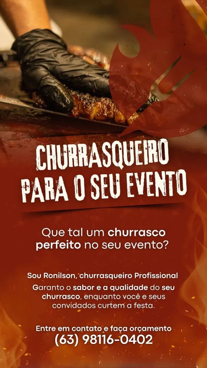 Churrasqueiro Profissional para Eventos e Confraternizações