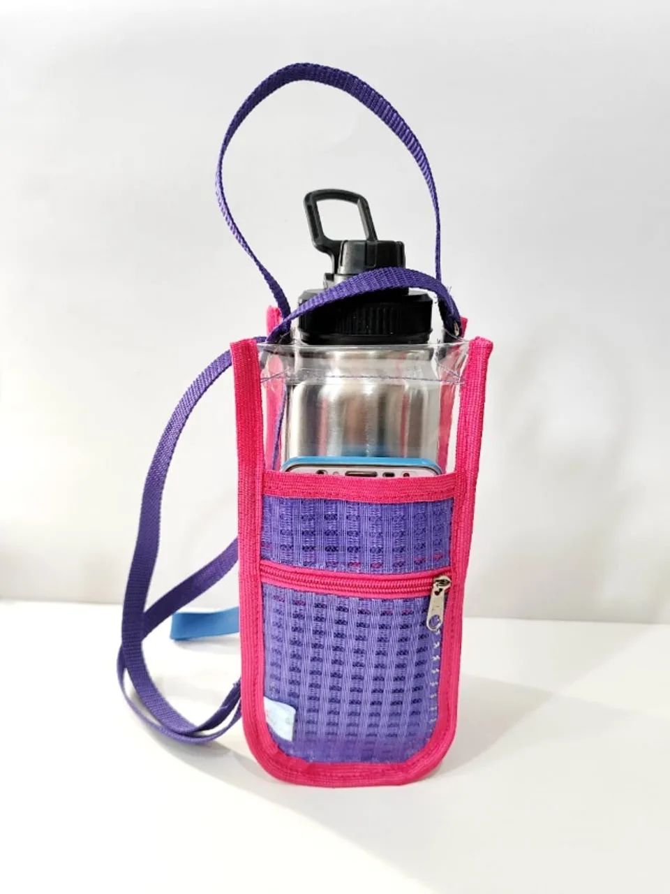 Bolsa Porta Garrafa 1L Transparente PVC Cristal com Alça Regulável e Zíper - Porta Squeeze - Foto 5