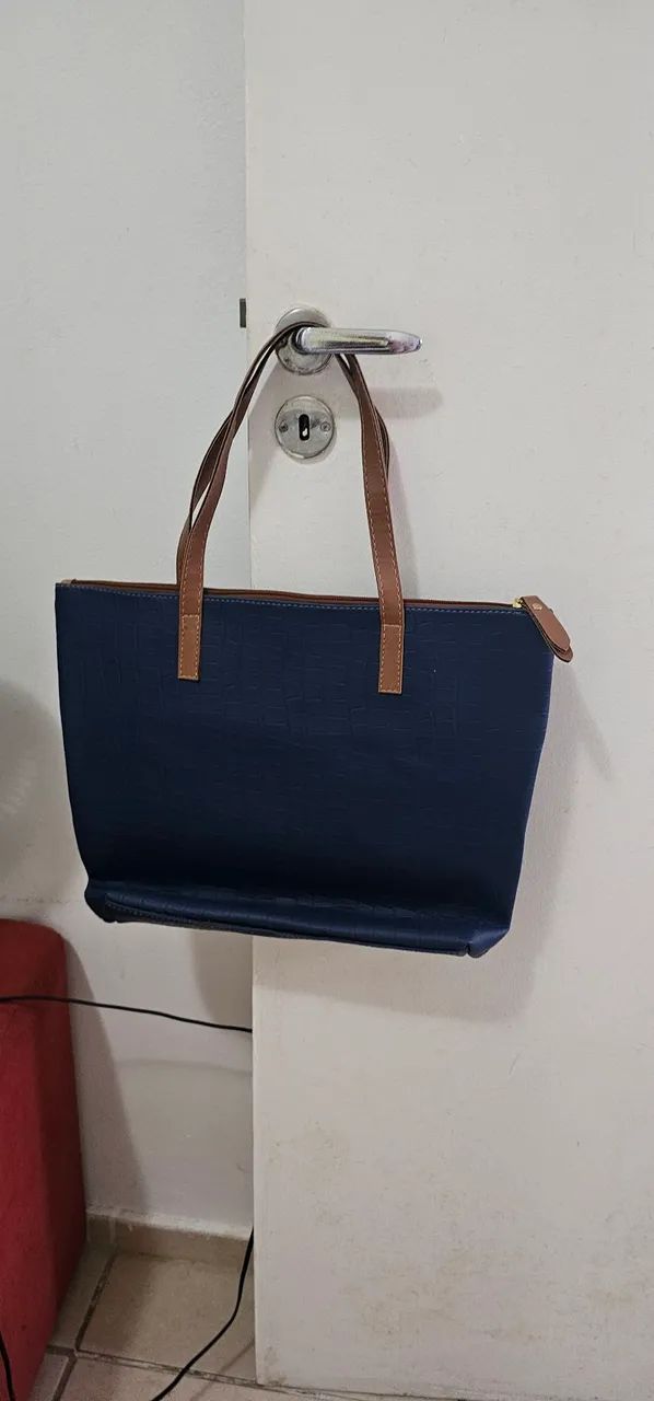 Bolsa couro fino elegante azul escuro (nova) - Foto 3
