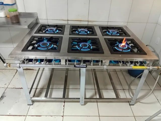 FOGÃO 6 BOCAS DUPLAS 40X40 INOX VENANCIO