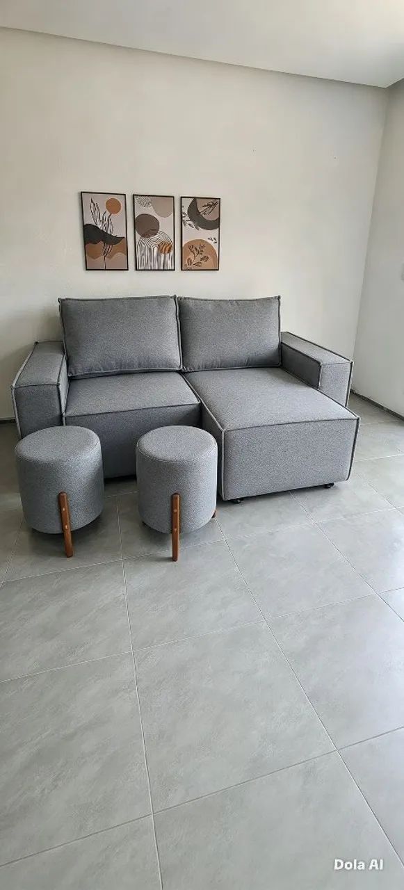 Estofado de 3 lugares com puf - Foto 4