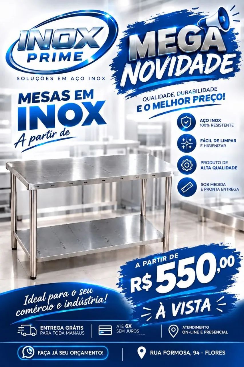 Mesa de inox direito da fábrica 