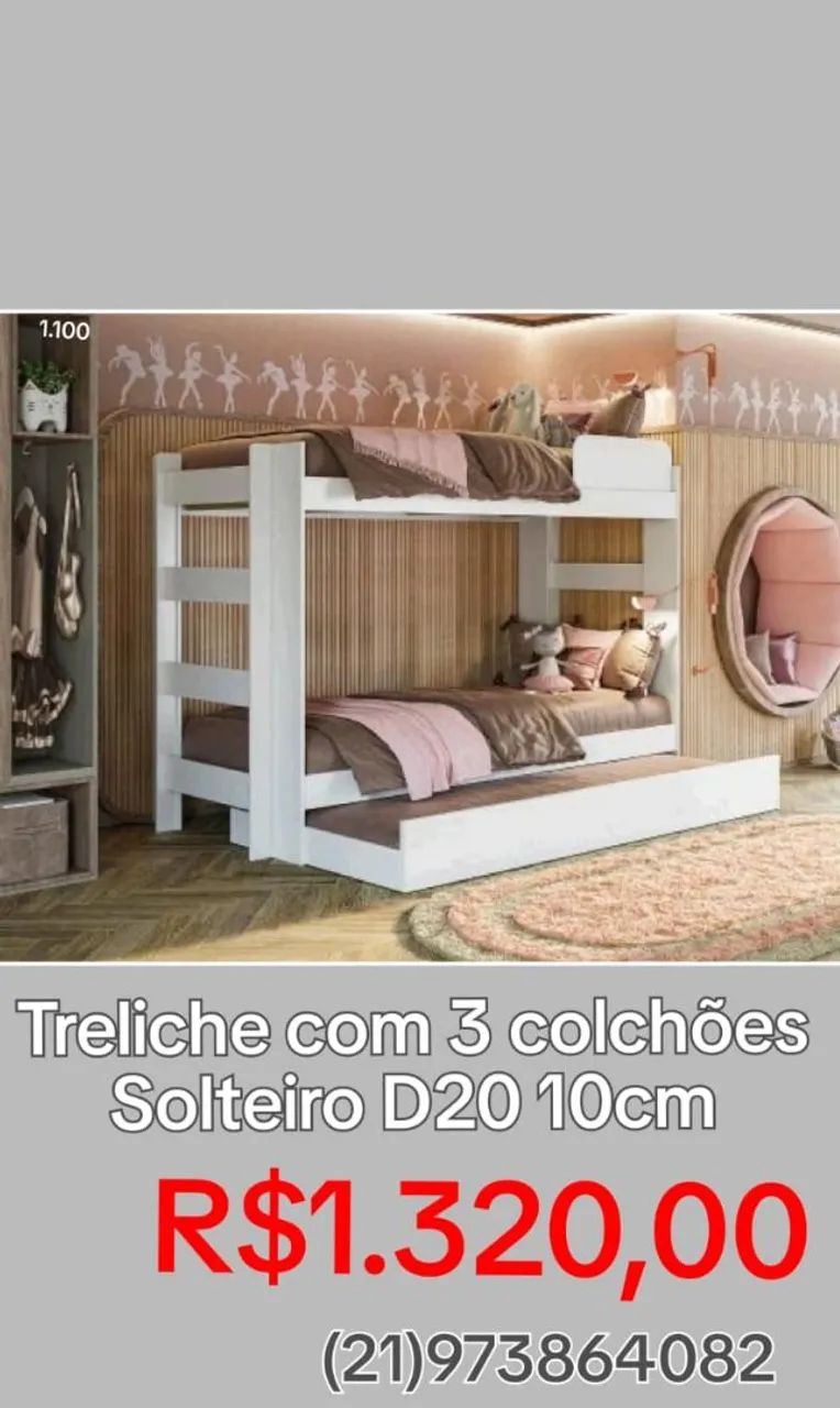 TRELICHE COM 3 COLCHÕES D20 10CM ESPUMA 