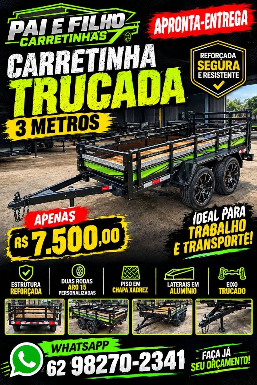 Carretinha trucada de 3metros de comprimento 