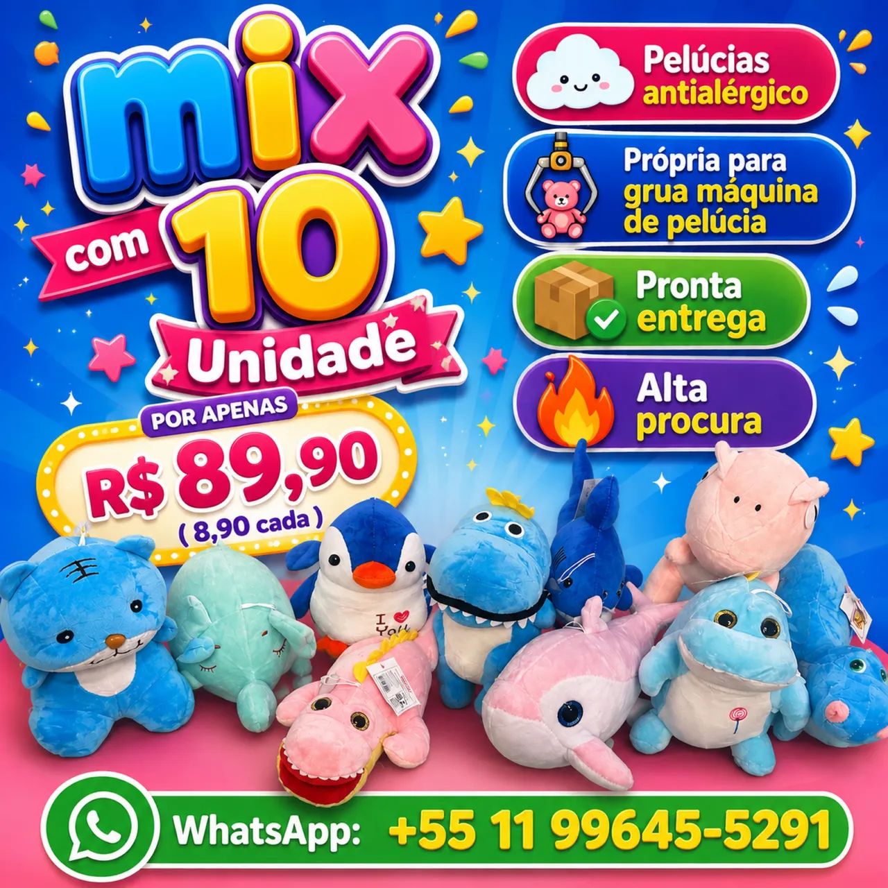 Mix de pelúcia com 10 uni
