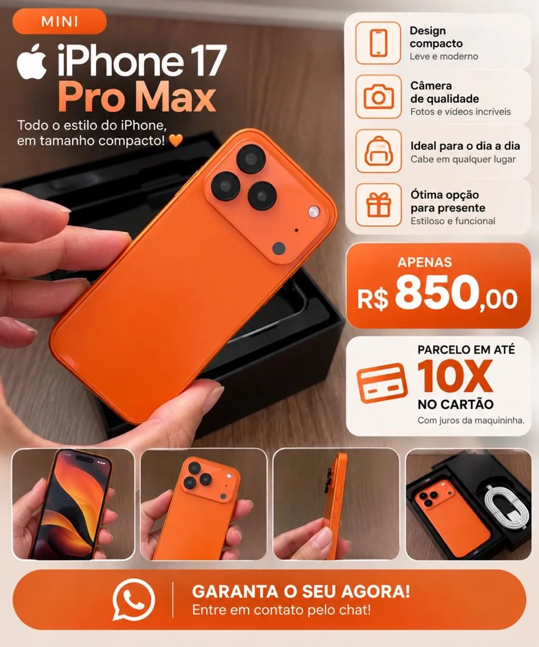 Mini iPhone 17 Pro Max Laranja