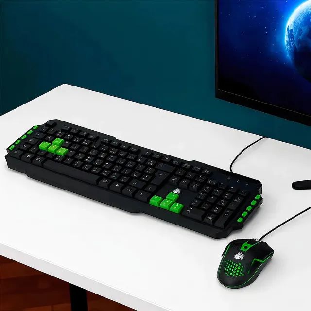 ? Kit Gamer Teclado + Mouse Start 2.0 USB LED ABNT2 Ergonômico PC Notebook Cor Verde - Foto 6