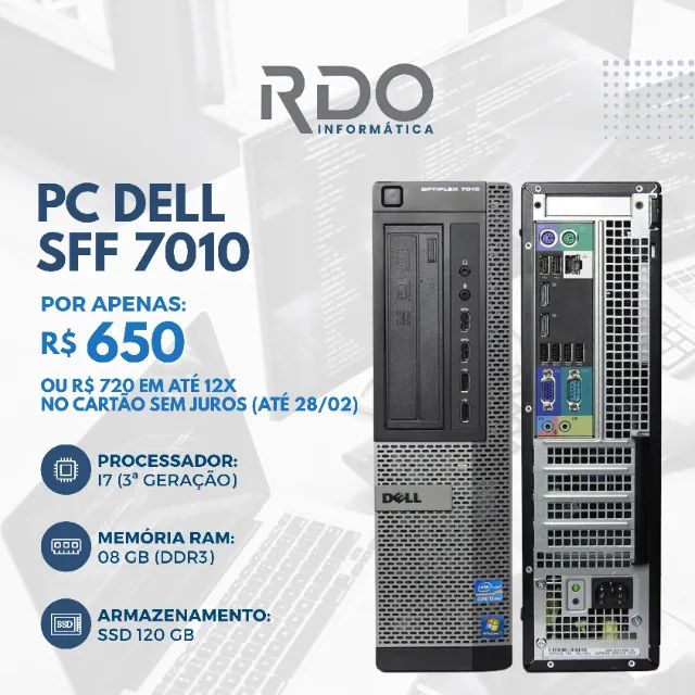 PC Dell Optiplex 7010 SFF i7 3ª Geração 8GB SSD 120GB - Pronto