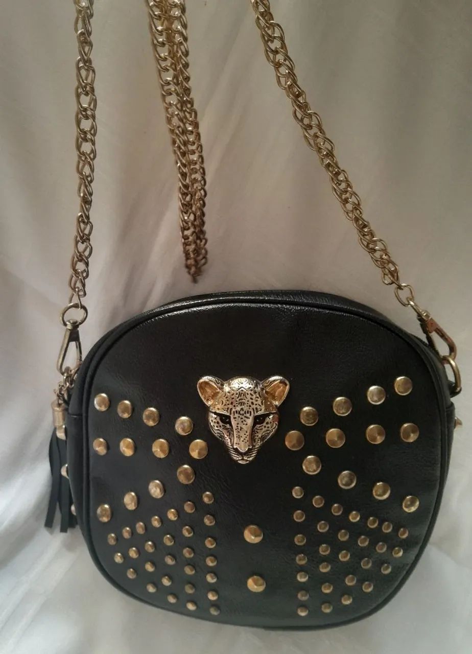 Bolsa  Onça com  Ribites Dourada 