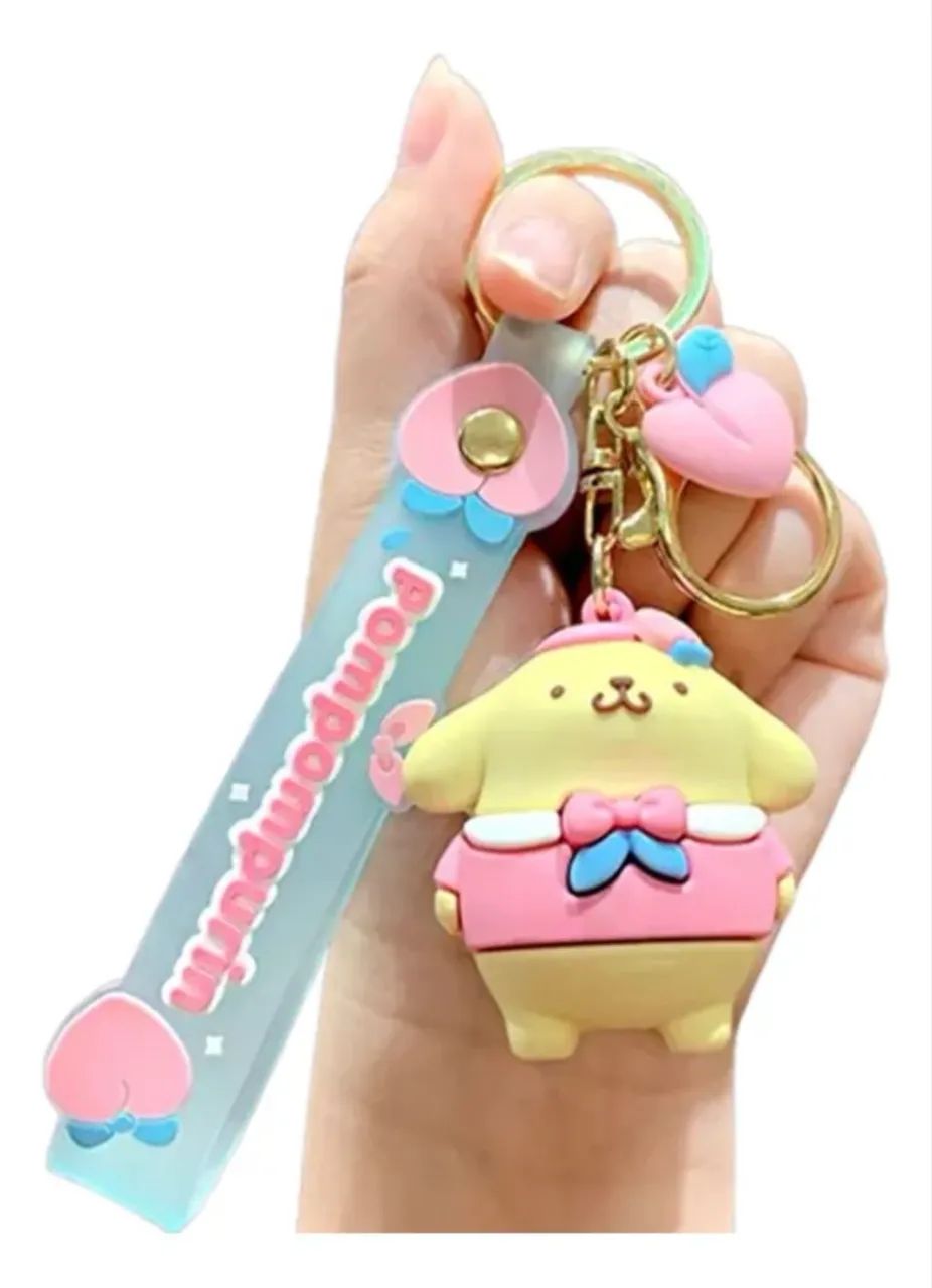 Chaveiro Pompompurin, 3d, 4,5cm X 4,5cm, Com Alça Amarelo Com Detalhes Rosas