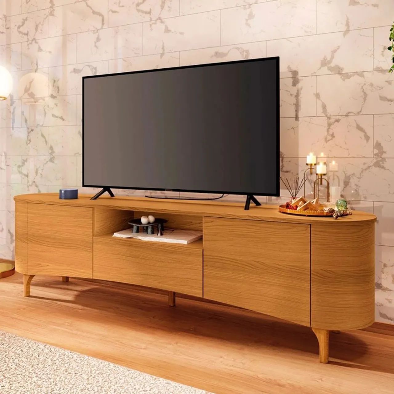 Rack Bancada 2.0 Para Tv até 80 Polegadas Desing Orgânico Pés em Madeira Maciça - Foto 2