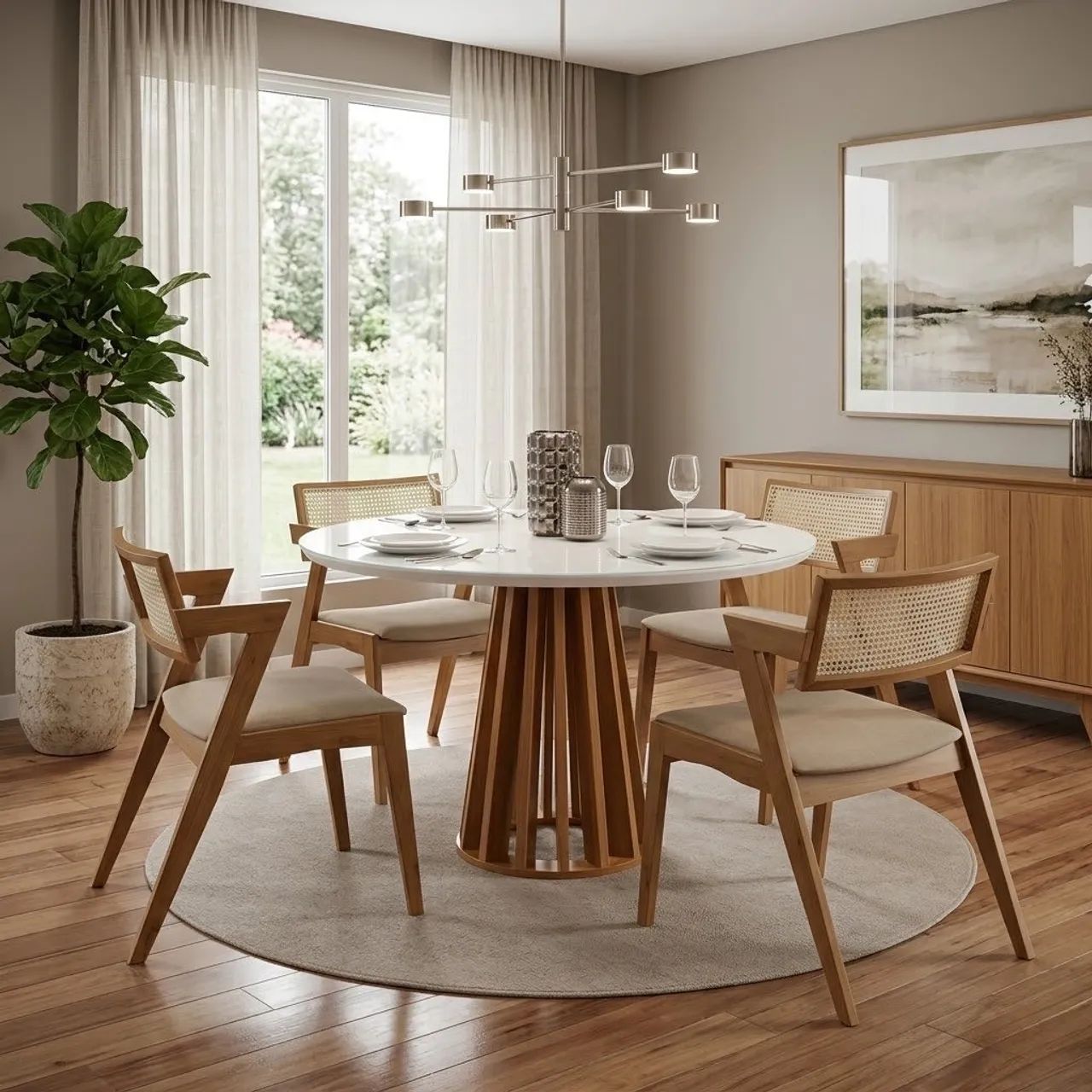 Mesa de Jantar com 4 Cadeiras Zara  Linho Bege tt443