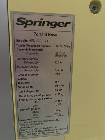 Ar condicionado springer portátil, modelo mpn-12crv1 - Foto 3