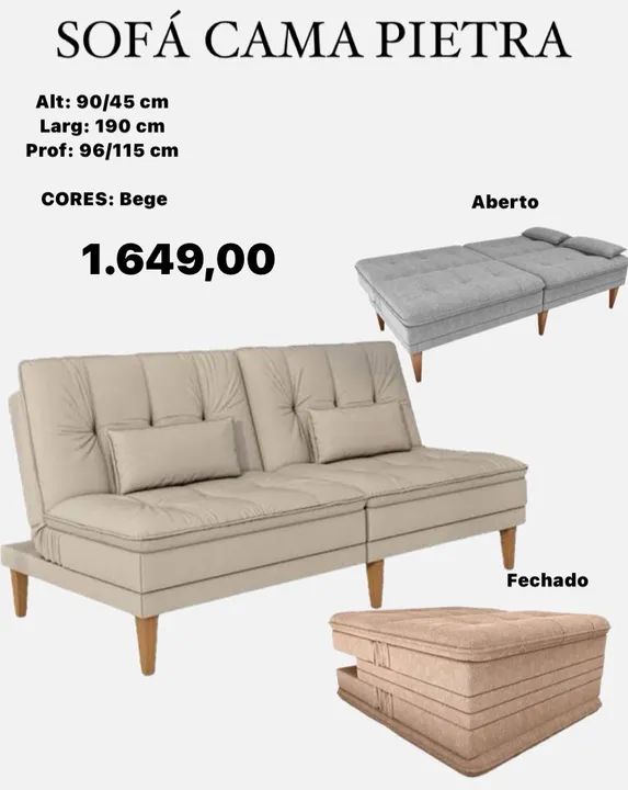 Sofá Cama Pietra Bege - 2 lugares e