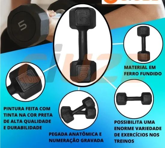 Kit Halter Sextavado de ferro fundido pintado em preto de 1kg até 10kg, Pronta entrega!! - Foto 2