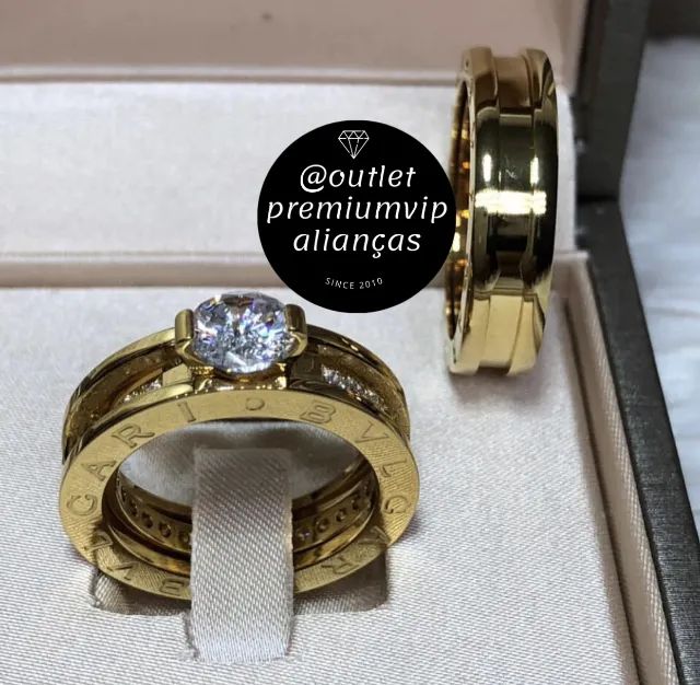 Anel aliança com duplo banho em ouro 18k luxo  - Foto 5
