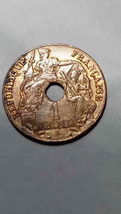Moeda Antiga de 1 Cent Indochina Francesa  1926 - Foto 5