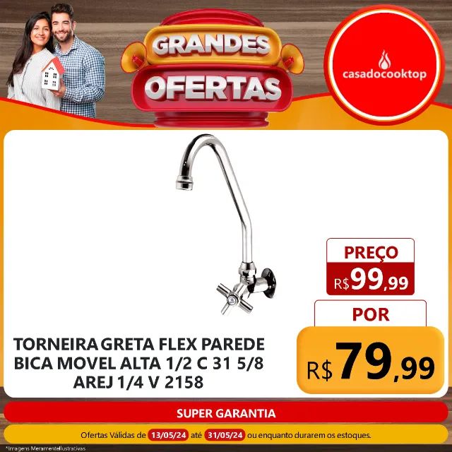 Torneira greta (flex) parede bica movel alta 1/2 c31 5/8 arej 1/4 v. 