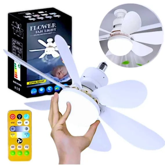 Ventilador de teto Com Luz para Pequenos Espaços (6 Hélices) Controle Remoto Bivolt LED