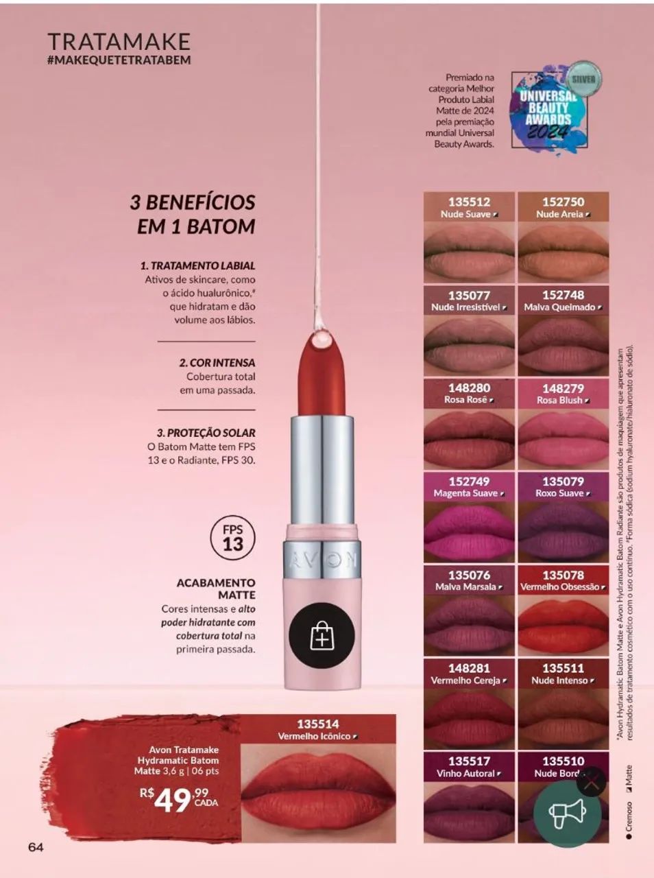 Batom Avon Tratamake Hydramatic Matte FPS 13