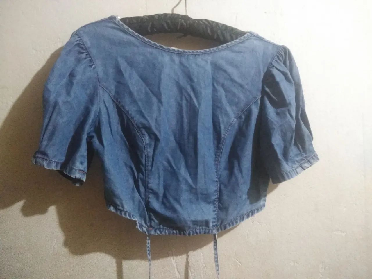Blusas Cropped Smock jeans e tecido - Foto 2