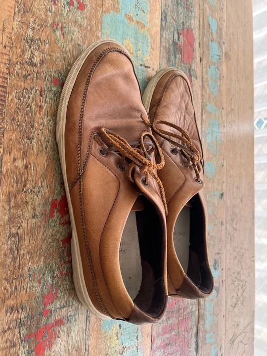 Sapatos de Couro Marrom Democrata n 42 - Foto 2