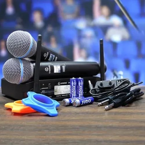 Kit 2 Microfones Sem Fio Profissional Amplificador Dinâmico UHF64842078524675121