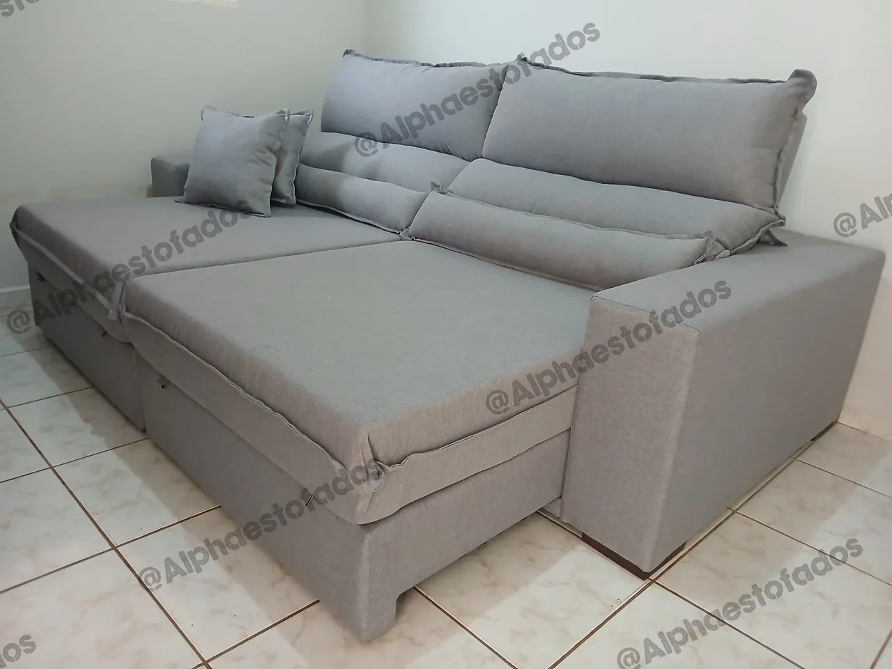 Sofá Retratil 2,50 no Linho pillow top 20 cm