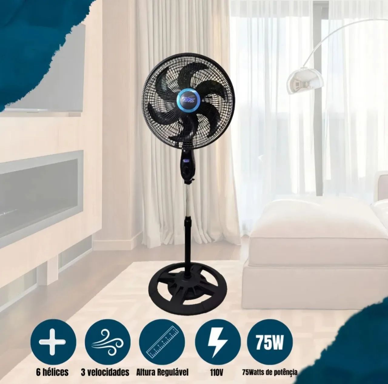 Ventilador Pedestal 75w Tyf 127V 6 hélices