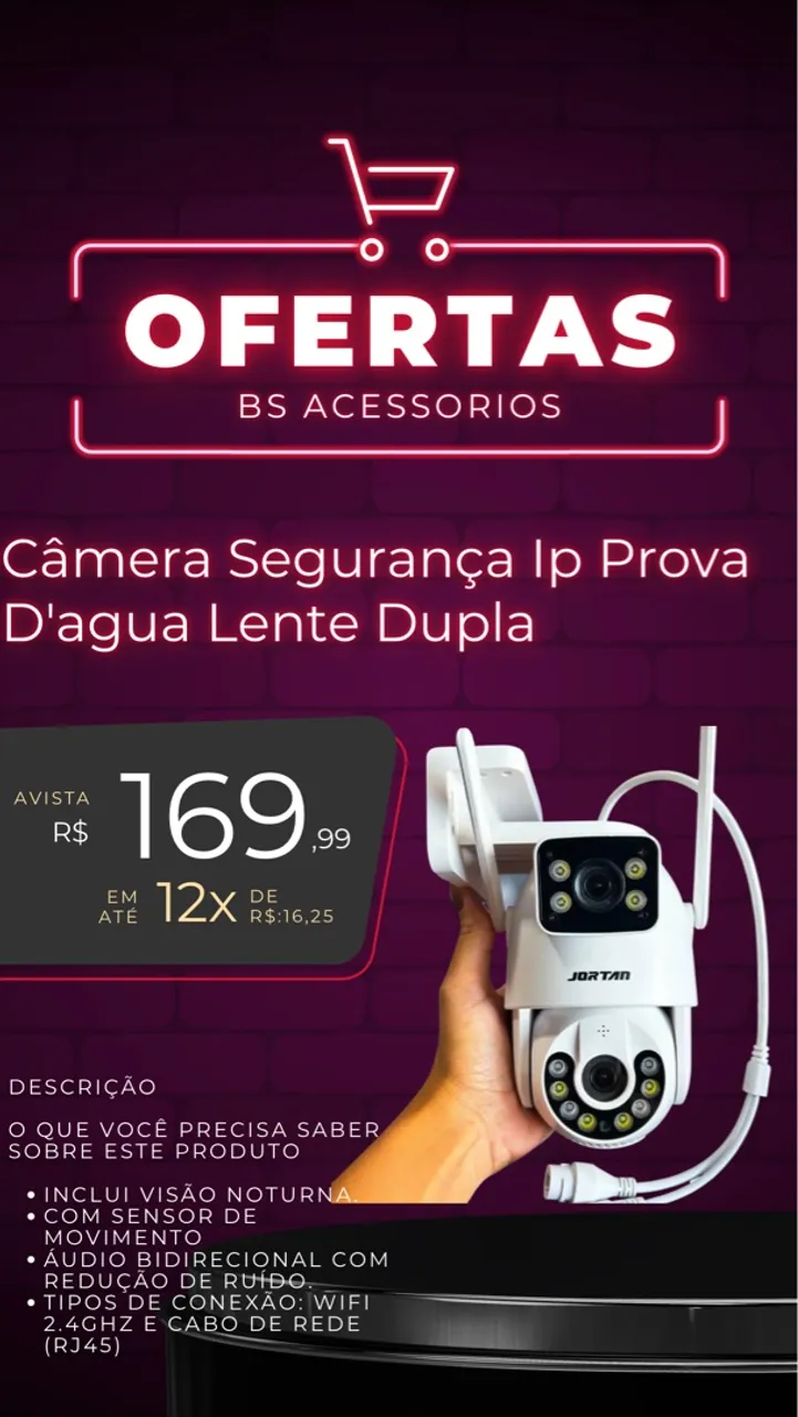 Câmera de Segurança IP Prova D'água Lente Dupla