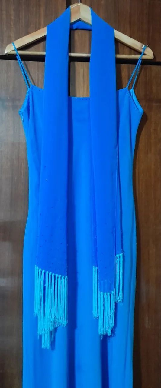 Vestido Crepe Azul Longo GREGORY TAM. M - Foto 4