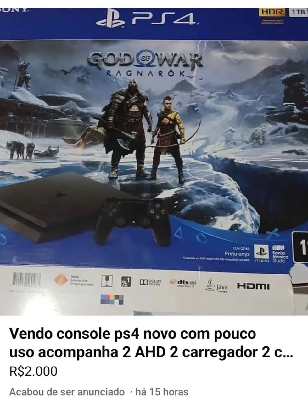 Vendo console  de ps4 SLIM com pouco uso vem 2 controles 2 AHD 2carregador e jogos incluso